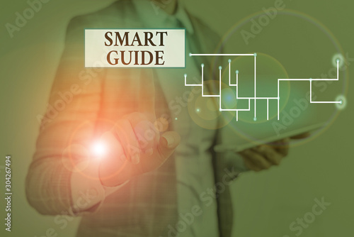 Text sign showing Smart Guide. Business photo showcasing used to guide the development of measurable goals to attain photo