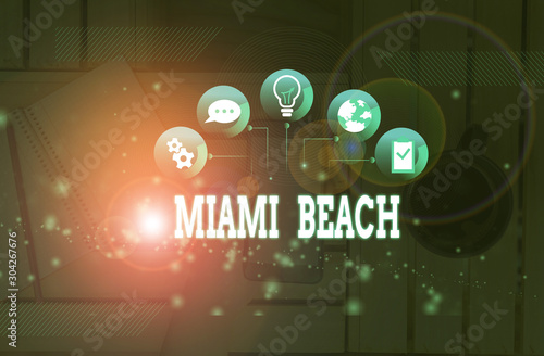 Handwriting text Miami Beach. Conceptual photo the coastal resort city in MiamiDade County of Florida photo