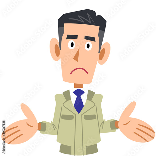 呆れる作業着を着た男性の上半身