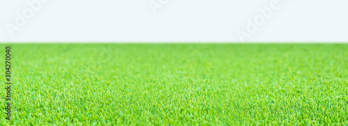 closeup green artificial grass on white background