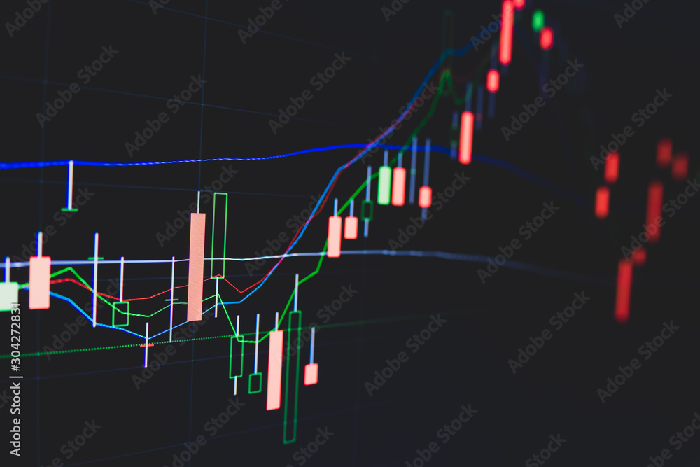 Stock market trading graph and candlestick chart on screen for businese financial investment concept. Economy trends background. Abstract finance and invest background. Stock market trading graph and candlestick chart on screen for businese financial investment concept. Economy trends background. Abstract finance and invest background.