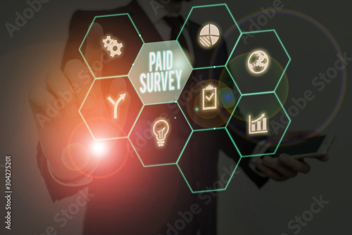 Text sign showing Paid Survey. Business photo showcasing statistical survey where the participants are rewarded or paid