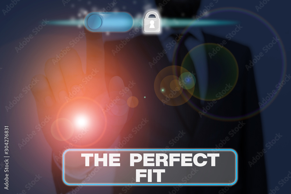 Writing note showing The Perfect Fit. Business concept for Puzzle pieces fitting Good teamwork Connection Integration