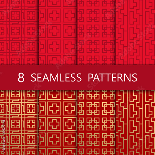 Set of golden chinese seamless pattern, vector illustration