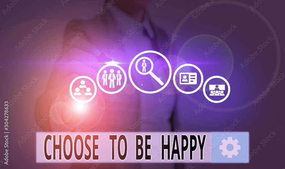 Naklejka premium Text sign showing Choose To Be Happy. Business photo showcasing Decide being in a good mood smiley cheerful glad enjoy