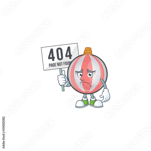 Cartoon christmas ball isolated with character pouting bring board