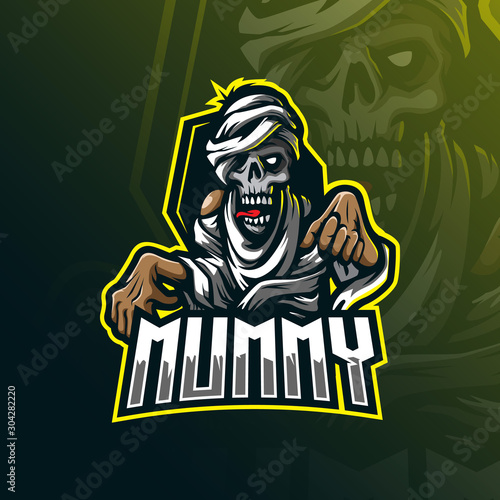 mummy mascot logo design vector with modern illustration concept style for badge, emblem and tshirt printing. angry mummy illustration.