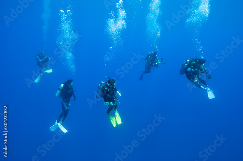 ボニンブルーの海を泳ぐダイバー © shota