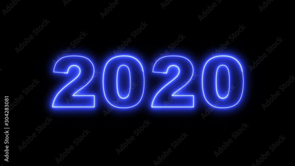 2020 new year eve celebration sign in flickering shiny electric neon blue on a black background - looped 2020 new year eve celebration sign in flickering shiny electric neon blue on a black background - looped