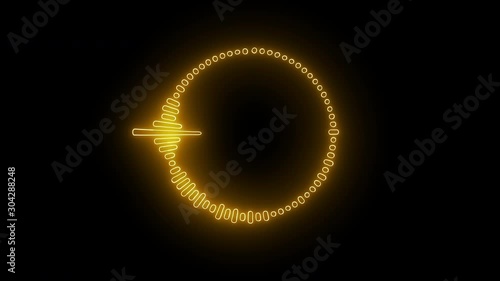 Gold color display of audio volume frequency musical concept circle wave spectrum - looped