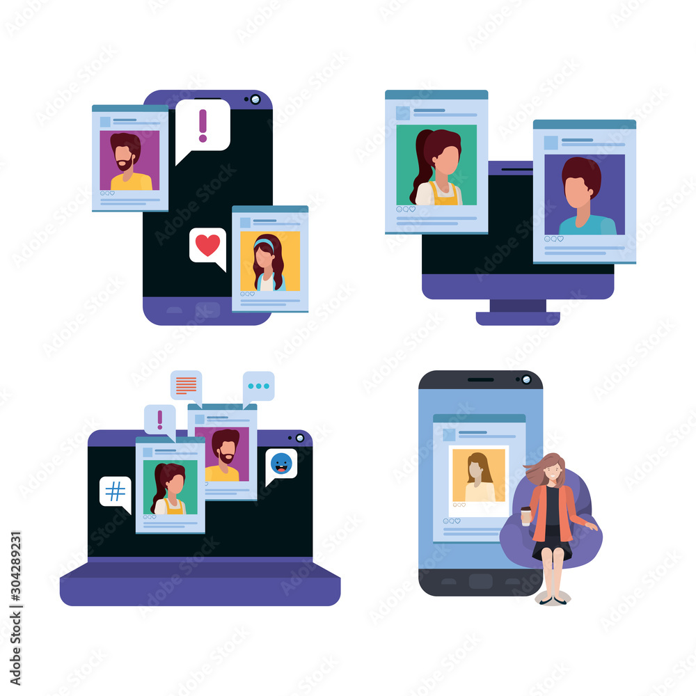 Digital technology and social media icon set vector design Digital technology and social media icon set vector design