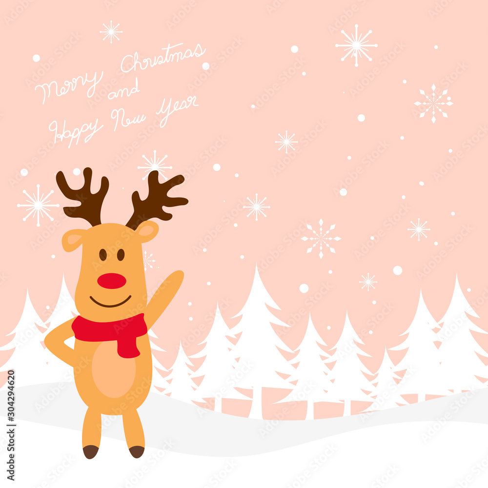 Vector Cute Christmas characters of  reindeer winter snowy.