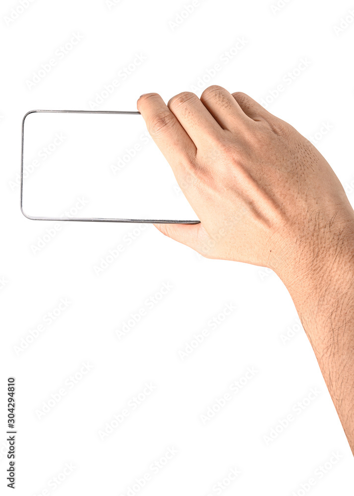 Hand holding phone isolated on white background with clipping path. Hand holding phone isolated on white background with clipping path.