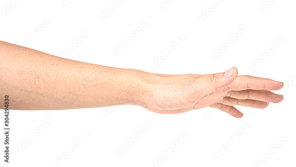 Hand open and ready to help or receive. Gesture isolated on white background with clipping path. Hand open and ready to help or receive. Gesture isolated on white background with clipping path.