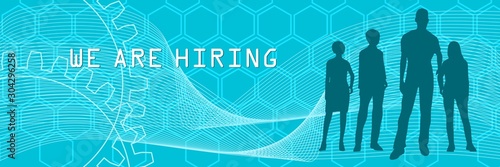 The choice of the best suited employee. Human silhouettes. HR job seeking concept. Modern futuristic virtual abstract background. We are hiring text