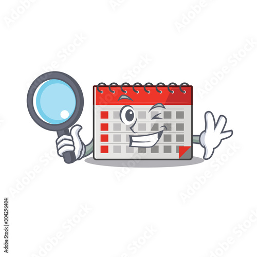 Character calendar isolated with in cartoon detective