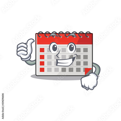 Character calendar isolated with in cartoon thumbs up