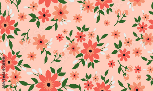 Wallpaper seamless floral pattern on peach background.