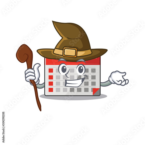 Calendar cartoon with in mascot shape witch