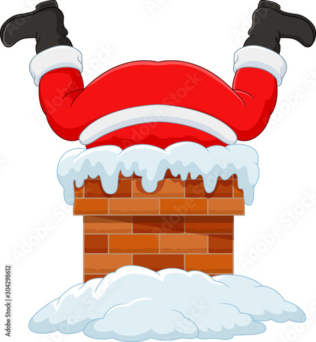 Cartoon Santa Claus stuck in the chimney
