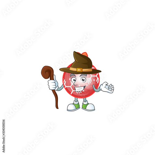 Witch mascot in cartoon red christmas ball