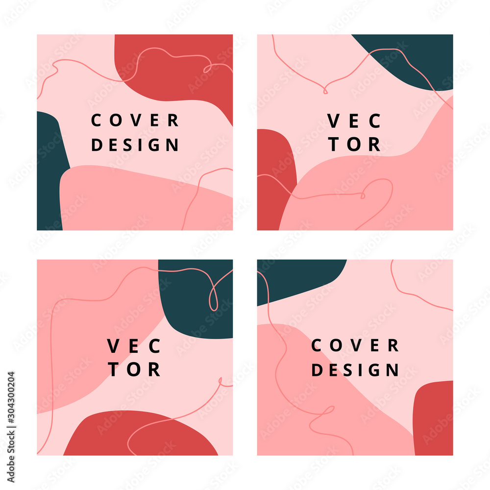 Set of modern design template with abstract organic shapes in pastel colors. Minimal stylish square background for brochure, flyer, banner, poster and branding design. Vector illustration