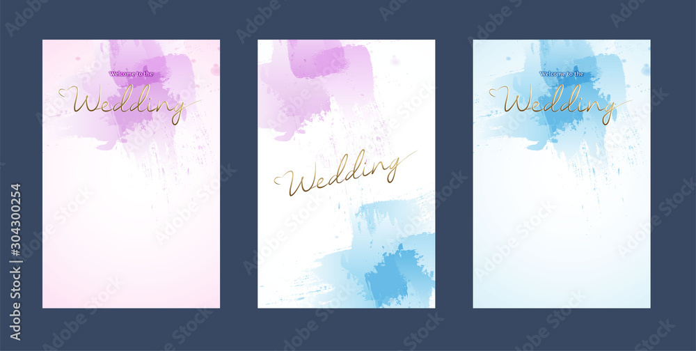 Wedding invitation card watercolor style with calligraphy vector template