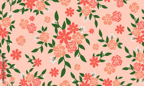 Beautiful seamless floral pattern  ornate color peach flower.