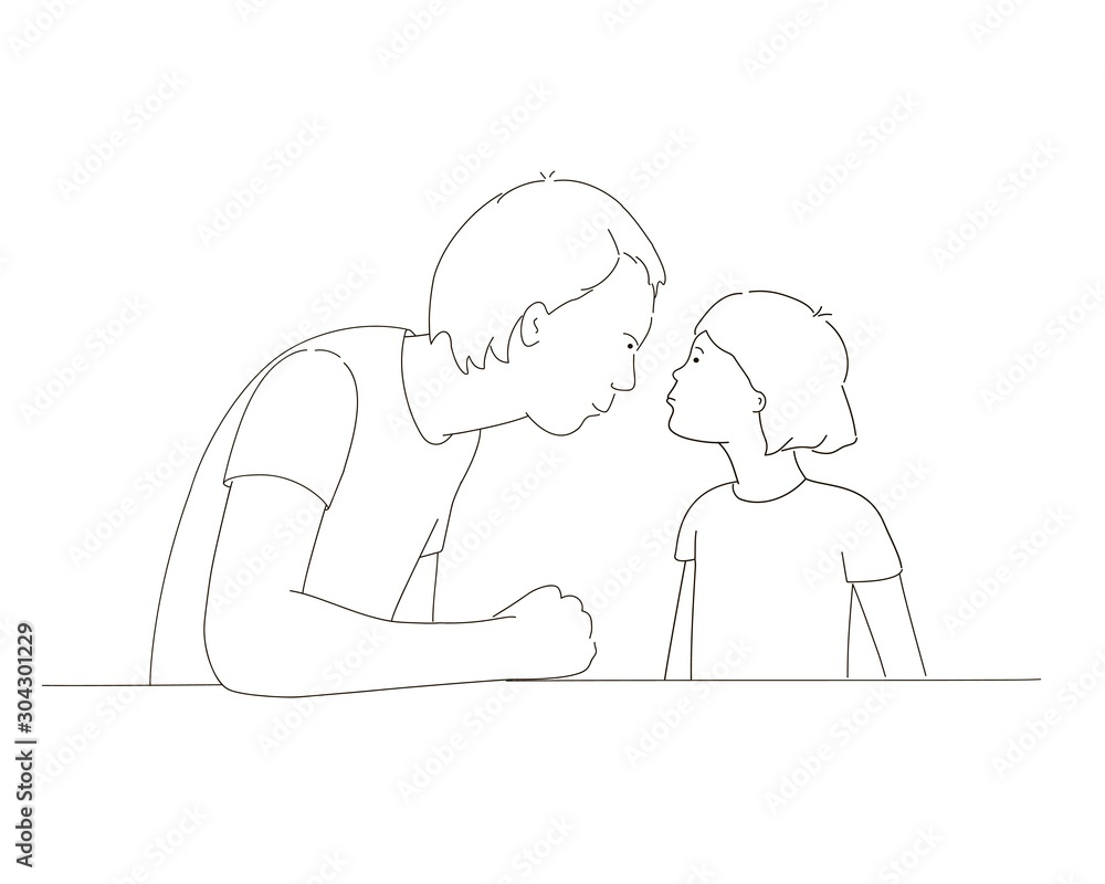 Father and daughter. Line drawing vector illustration. Father and daughter. Line drawing vector illustration.