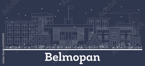 Outline Belmopan Belize City Skyline with White Buildings.