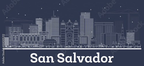 Outline San Salvador City Skyline with White Buildings. photo