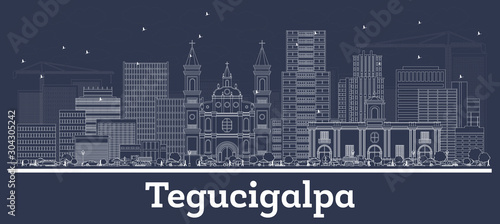 Outline Tegucigalpa Honduras City Skyline with White Buildings.