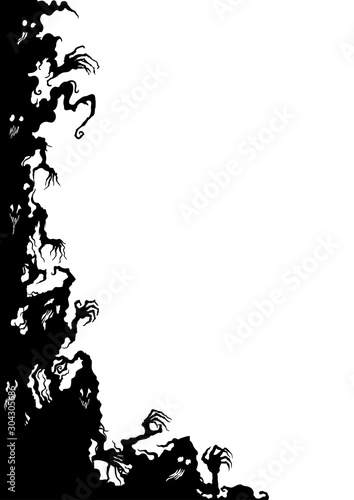 Ghosts vertical corner/ Illustration fantasy grotesque corner with ghost creatures