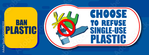 creative artwork of stop/prohibition sign over plastic fork, straw, spoon on blue background. India to Ban single use plastic. Environmental concept.