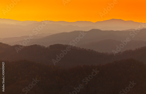 Mountain layers in the Appalachians under beautiful sunset light