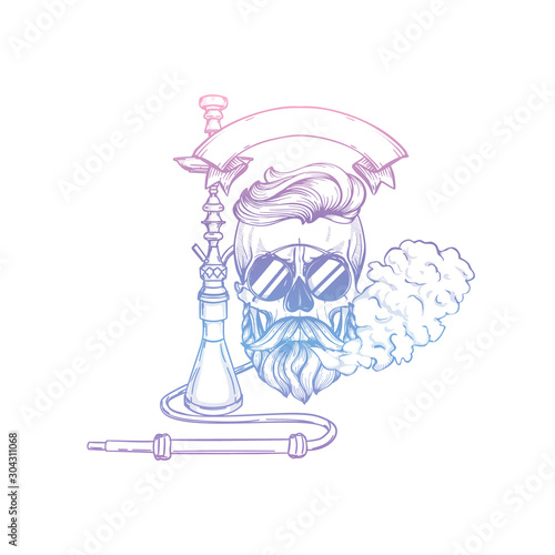 Sketch of hipster skull with hookah