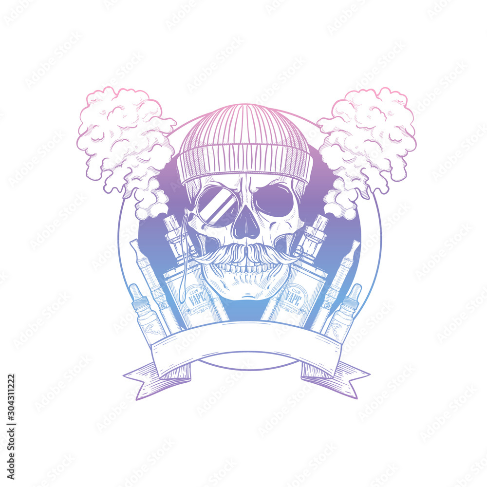 Sketch of hipster skull with vaporizer cigarette Sketch of hipster skull with vaporizer cigarette
