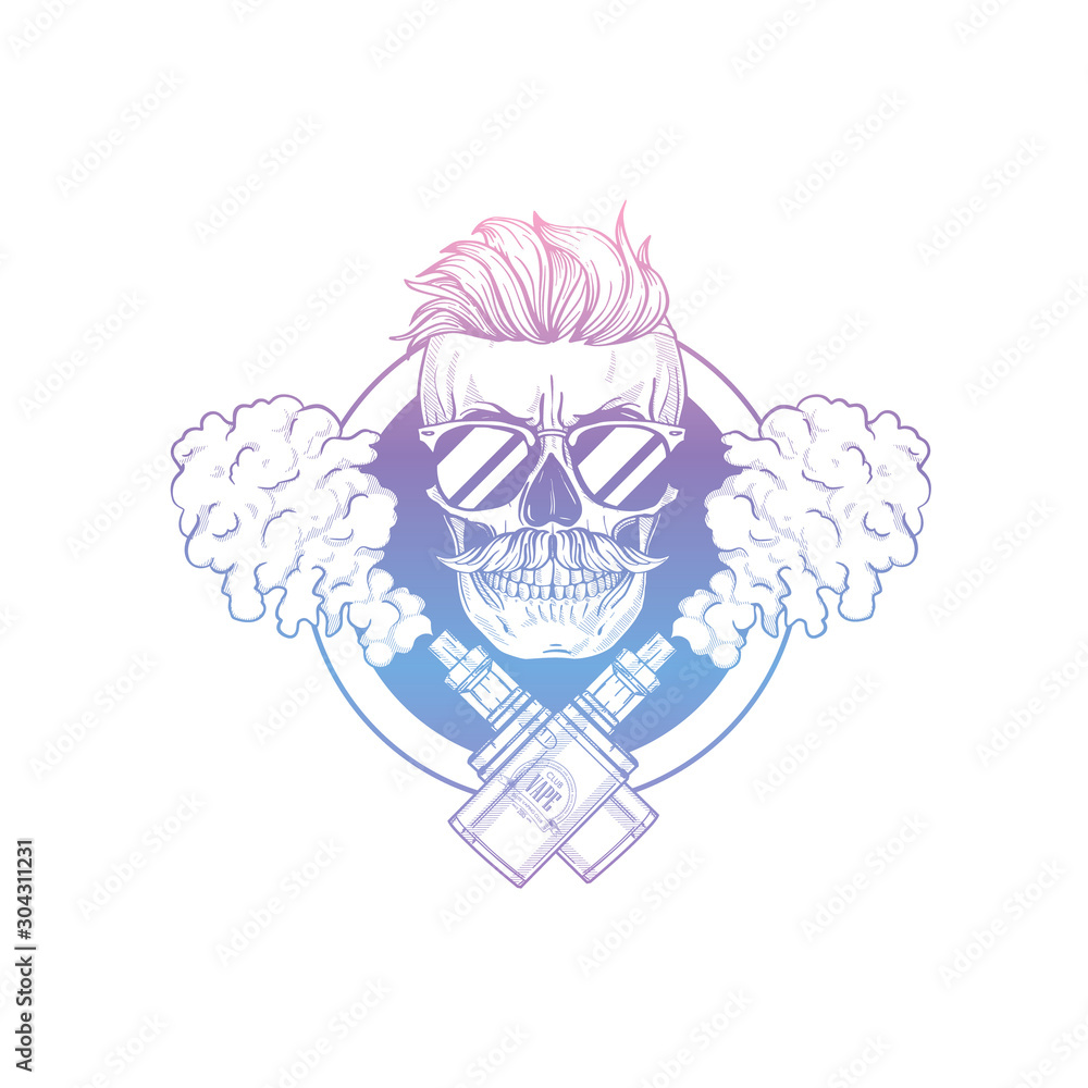 Sketch of hipster skull with vaporizer cigarette Sketch of hipster skull with vaporizer cigarette