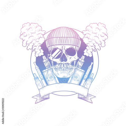 Sketch of hipster skull with vaporizer cigarette