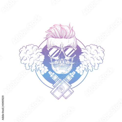 Sketch of hipster skull with vaporizer cigarette