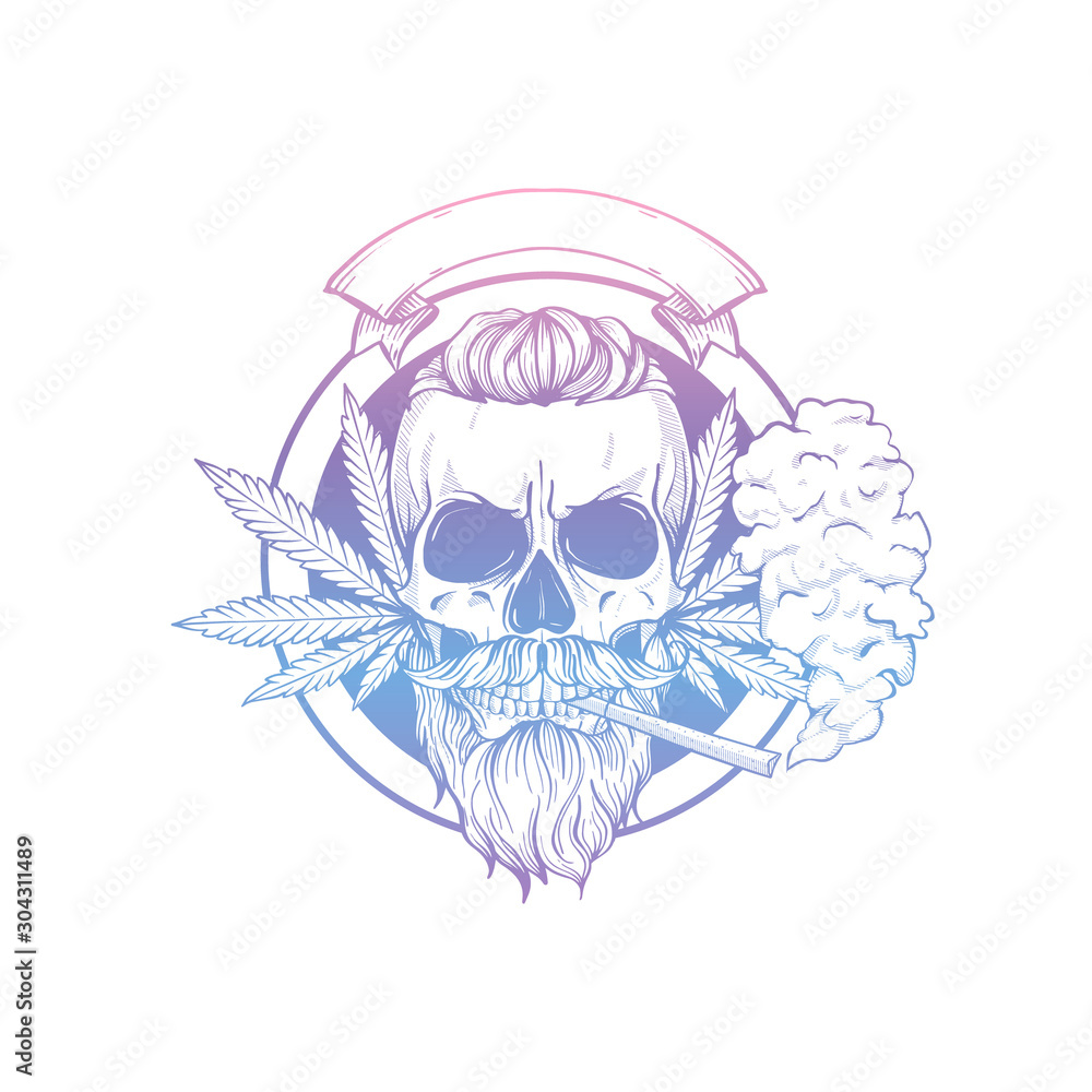 Sketch, skull with hemp leaf Sketch, skull with hemp leaf
