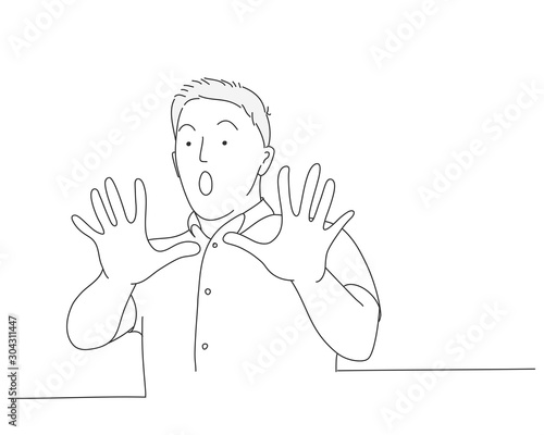 Scared people, human emotions. Line drawing vector illustration.