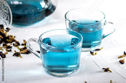 Organic butterfly pea blue tea in a cup