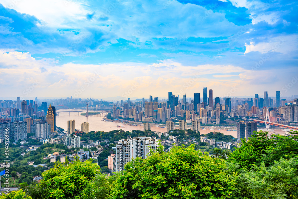 City buildings and beautiful blue sky in Chongqing