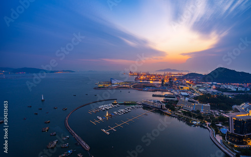 Aerial drone shot over Shenzhen Shekou Port photo