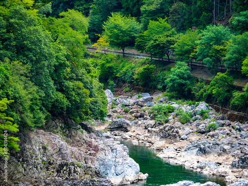 Katsura River and valley landscape. Arashiyama, Nishikyo-ku, Kyoto-shi, Kyoto photo