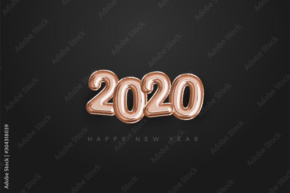 Happy New 2020 Year. Holiday  Vector Illustration of Rose Golden Balloon Numbers 2020. Realistic 3D Sign. Festive Poster or Banner Design