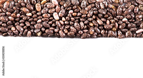 Chia seeds border isolated on a white background.