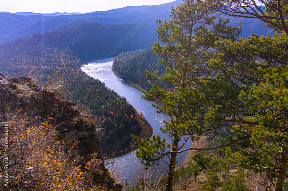 trees on the background of the river and mountains 6