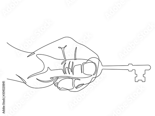 Hand Holding a Skeleton Key One Single Continuous Line Vector Illustration